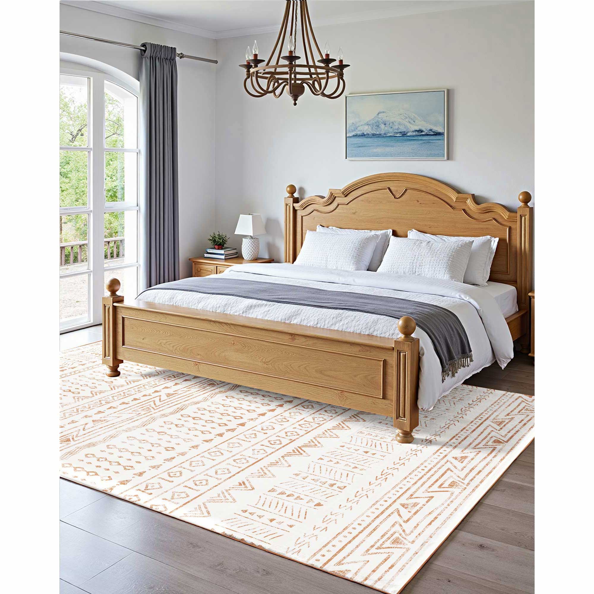 Large Area Rug 5 X 7 Ft Anti-Skid And Tear-Resistant Floor Mat Modern Beige_maomaolike.com